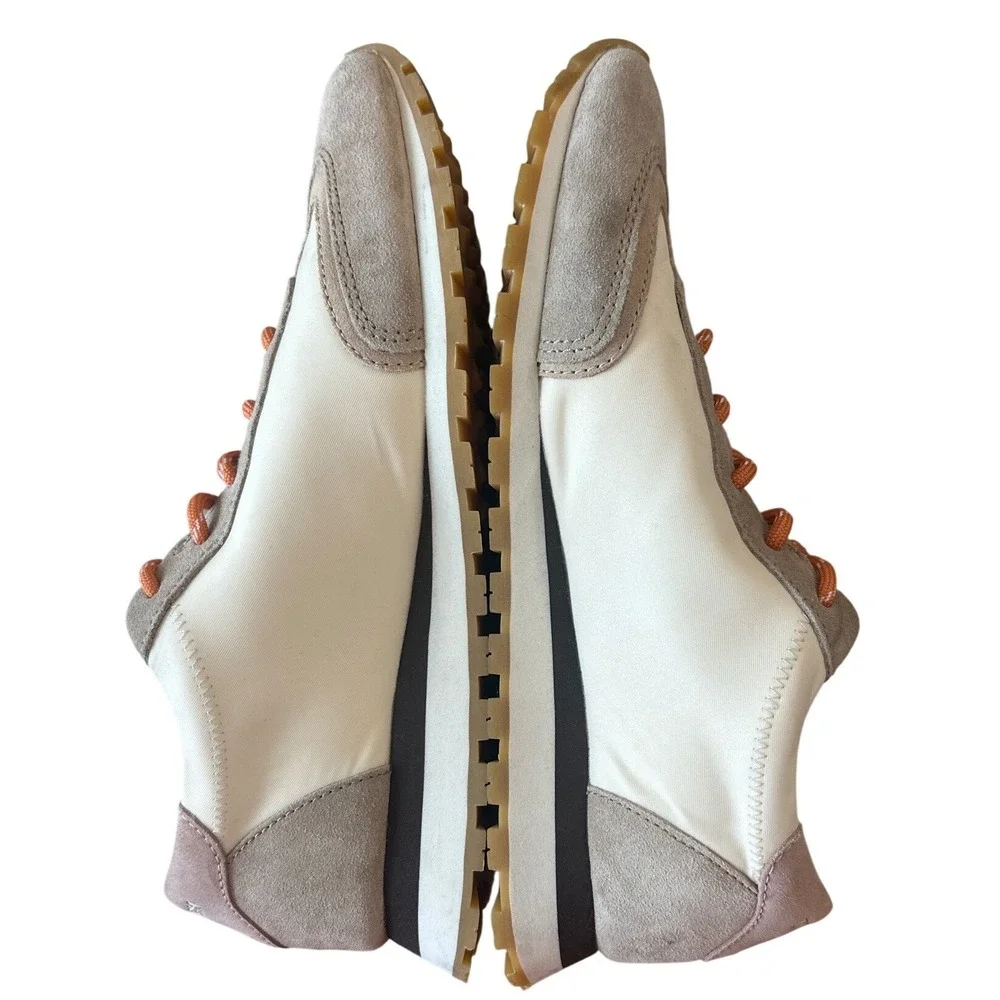 Tory Burch Annie Nylon Runner Sneakers Ivory Blush Pink Suede Size 8